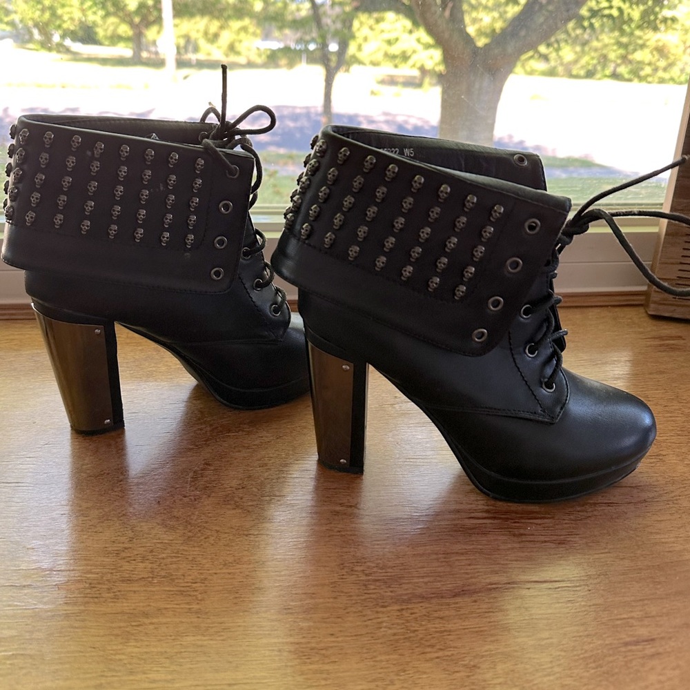 Black Booties With Skull Design Barely Used - image 1